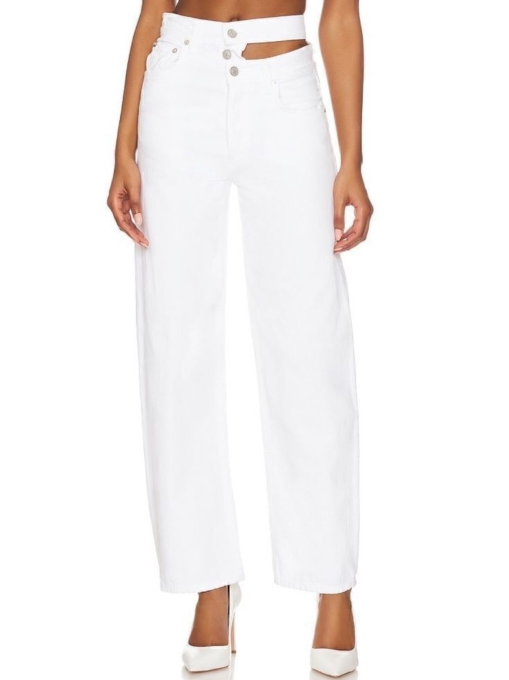 AGOLDE Broken Waistband Ultra High-Rise Wide Straight Jeans in Milkshake Size 24